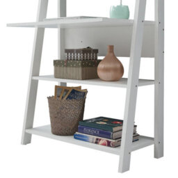 Timber Art Design Riva Ladder Bookcase With 5 Tier Shelves & Overhanging Desk Shelf In White - thumbnail 3