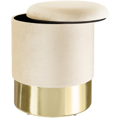 Tectake Stool Sarina - Round, Padded, Velvet Look, Large Storage Space - Cream, 1 - image 1