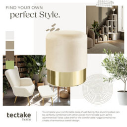 Tectake Stool Sarina - Round, Padded, Velvet Look, Large Storage Space - Cream, 1 - thumbnail 8