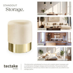 Tectake Stool Sarina - Round, Padded, Velvet Look, Large Storage Space - Cream, 1 - thumbnail 7