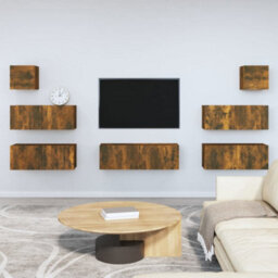 Berkfield 7 Piece Tv Cabinet Set Smoked Oak Engineered Wood - thumbnail 1
