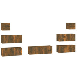Berkfield 7 Piece Tv Cabinet Set Smoked Oak Engineered Wood - thumbnail 2