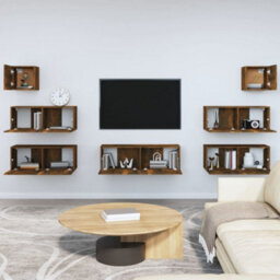 Berkfield 7 Piece Tv Cabinet Set Smoked Oak Engineered Wood - thumbnail 3