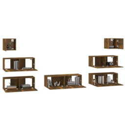 Berkfield 7 Piece Tv Cabinet Set Smoked Oak Engineered Wood - thumbnail 4