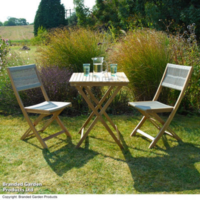 Garden Gear Arwen Acacia Hardwood Bistro Set Wooden Folding Table & Chairs Rope Effect