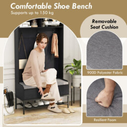 Costway 170Cm Hall Tree Freestanding Entryway Bench 4-In-1 Coat Rack W/ Shoe Storage - thumbnail 6