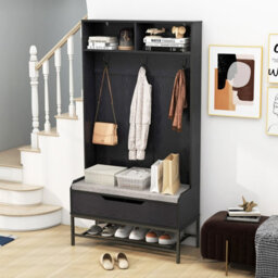 Costway 170Cm Hall Tree Freestanding Entryway Bench 4-In-1 Coat Rack W/ Shoe Storage - thumbnail 5