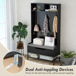 Costway 170Cm Hall Tree Freestanding Entryway Bench 4-In-1 Coat Rack W/ Shoe Storage - thumbnail 9