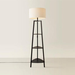 Valuelights Hiru Black 3 Tier Shelf Floor Lamp With Cream Boucle Shade And Bulb - thumbnail 4