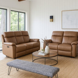 Aspire Kingsmere 3 + 2 Power Recliner Sofa Set In Real Leather, Tan - thumbnail 1