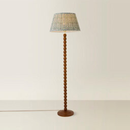 Valuelights Bobbin Floral Printed Pleated Shade Walnut Bobble Floor Lamp With Bulb - thumbnail 3