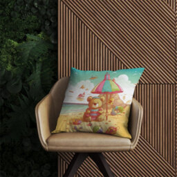 Warren Reed Designer Lucky Teddy Bear On A Beach Holiday Outdoor Cushion 45Cm X 45Cm - thumbnail 2