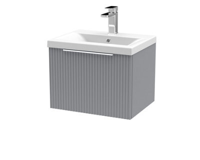 Hudson Reed Fluted Wall Hung 1-Drawer Vanity And Mid-Edge Basin, Contemporary Sink Vanity Unit, Satin Grey, 500mm - image 1