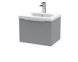 Hudson Reed Fluted Wall Hung 1-Drawer Vanity And Mid-Edge Basin, Contemporary Sink Vanity Unit, Satin Grey, 500mm - thumbnail 1