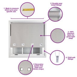 Furnished Made To Measure Blackout Roller Blinds With Big Square Eyelets - Grey Blind (W)210Cm (L)165Cm - thumbnail 3