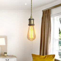 Vintage E27 Pendant Light Fitting  Green Brass Hanging Ceiling Lamp Kit With Twisted Fabric 2M Cable Pack Of 3 - thumbnail 2