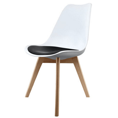 Fusion Living Soho White & Black Plastic Dining Chair With Squared Light Wood Legs - image 1