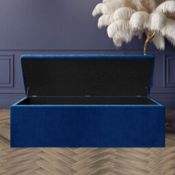 137Cm Large Plain Safar Storage Ottoman Box, Sapphire Blue Plush Velvet Upholstered Deep Storage Ottoman End Of Bed Bench - thumbnail 2