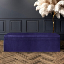 137Cm Large Plain Safar Storage Ottoman Box, Sapphire Blue Plush Velvet Upholstered Deep Storage Ottoman End Of Bed Bench