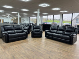 Stratus Interiors Roma Black Air Leather Manual Recliner Sofa - Three Two One Seater Set - thumbnail 2