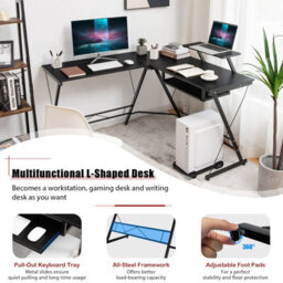 Costway L-Shaped Computer Desk W/ Movable Host Stand Home Office Corner Workstation - thumbnail 9