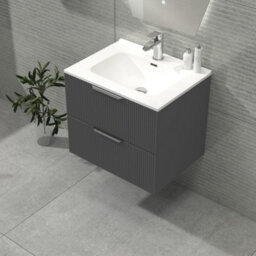 Royal Bathrooms Evora 700mm Graphite Grey Fluted Wall Hung Bathroom Vanity Unit 2 Drawer Cabinet With Ceramic Basin - thumbnail 5