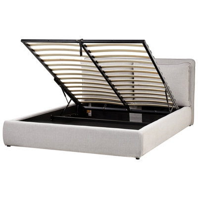 Beliani Ottoman Bed Fabric Bajonna 160 X 200 Cm (Eu King Size) Light Grey - image 1
