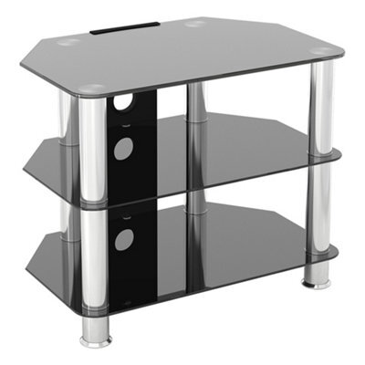 "Avf Classic 60Cm Glass Corner Tv Stand With Cable Management For Tvs Up To 32"" - Black & Chrome" - image 1