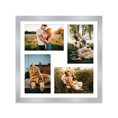 12X12 Inch 4 Opening Photo Collage Frame, Display Four 6X4 Inch Photos, Multi Aperture Family Picture Frame, Light Grey - image 1