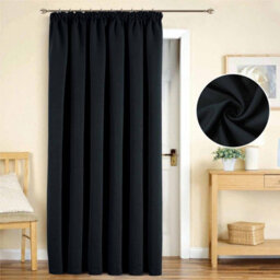 Oxford Homeware Plain Black 230Gsm Blackout Curtain Thermal Insulated Pencil Pleat For Door Curtain (W)168Cmx(L)213Cm Single Panel - thumbnail 1