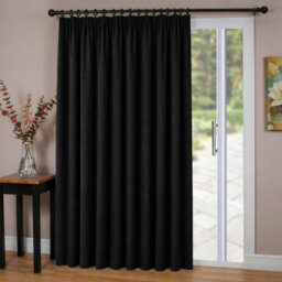Oxford Homeware Plain Black 230Gsm Blackout Curtain Thermal Insulated Pencil Pleat For Door Curtain (W)168Cmx(L)213Cm Single Panel - thumbnail 7