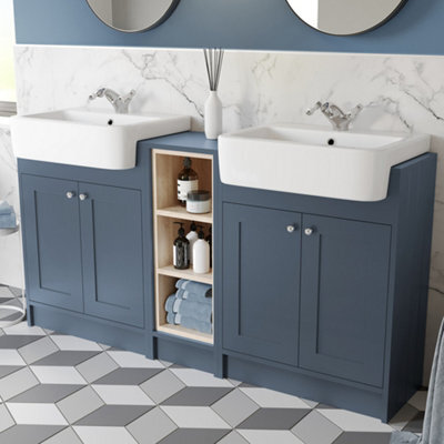 Affine Traditional Double Vanity Basin Unit & Shelving Bathroom Furniture Blue - image 1
