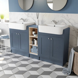 Affine Traditional Double Vanity Basin Unit & Shelving Bathroom Furniture Blue - thumbnail 2