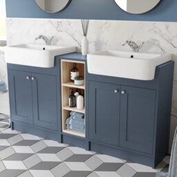 Affine Traditional Double Vanity Basin Unit & Shelving Bathroom Furniture Blue - thumbnail 1