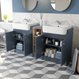 Affine Traditional Double Vanity Basin Unit & Shelving Bathroom Furniture Blue - thumbnail 3