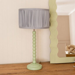 Valuelights Bobbins Sage Green Table Lamp With Ruched Pleated Powder Blue Drum Lamp Shade - thumbnail 5