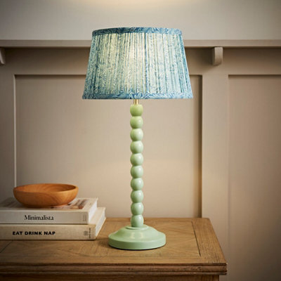Valuelights Bobbin Pastel Green Table Lamp With Leaf Pleated Shade - image 1