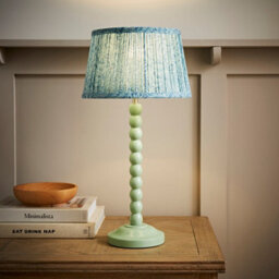 Valuelights Bobbin Pastel Green Table Lamp With Leaf Pleated Shade - thumbnail 1