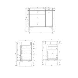 Royal Bathrooms Verona 800mm Black Woodgrain Floor Standing Vanity Unit 3 Drawer Side Pull Out Storage Ceramic Basin - Black Knob - thumbnail 8