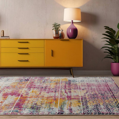 The Rug Edit Pink Multi Contemporary Muse Tribal Distressed Stripe Rug - image 1