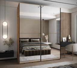 Arte Trosa Ii Oak Artisan Mirrored Sliding Door Wardrobe W2000mm H2450mm D640mm With Black Steel Handles - thumbnail 2