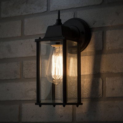 Litecraft 2 Pack Of Colone Black Outdoor Lantern Bevelled Glass Wall Lights - image 1