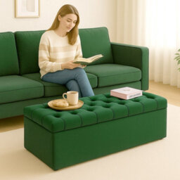 90Cm Chesterfield Ottoman Storage Box- Plush Velvet Shoe Bench - Forest Green Chesterfield Upholstered Blanket Box - thumbnail 3