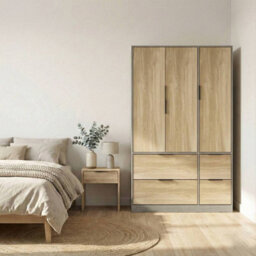Urbn-Living Urbnliving 3 Door Wardrobe With 4 Drawers  Cedar Grey & Oak Wooden Bedroom Storage Unit With Hanging Rail - thumbnail 9
