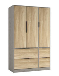Urbn-Living Urbnliving 3 Door Wardrobe With 4 Drawers  Cedar Grey & Oak Wooden Bedroom Storage Unit With Hanging Rail - thumbnail 1