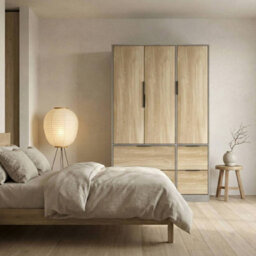 Urbn-Living Urbnliving 3 Door Wardrobe With 4 Drawers  Cedar Grey & Oak Wooden Bedroom Storage Unit With Hanging Rail - thumbnail 7