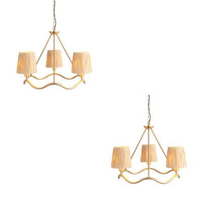 Loops Chic 2 Pack Hanging Pendant Lights With Raffia Shades And Aged Brass Finish - image 1