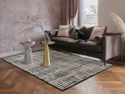 Mayfair Living Room Area Rug Metallic Sheen Contemporary Modern Mesh Design - Black 120Cm X 170Cm - image 1