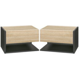 Wyld Haus Sebato Set Of 2 Oak-Effect Floating Bedside Tables With Drawer And Shelf, Wall-Mounted 46 X 30 X 30 Cm - thumbnail 2