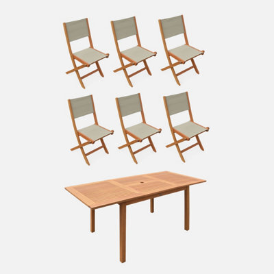Sweeek - 6-Seater Extendable Wooden Garden Table With 6 Textilene Chairs Natural 180X80X75 Cm - Almeria Table 180Cm + 6 Chairs - image 1